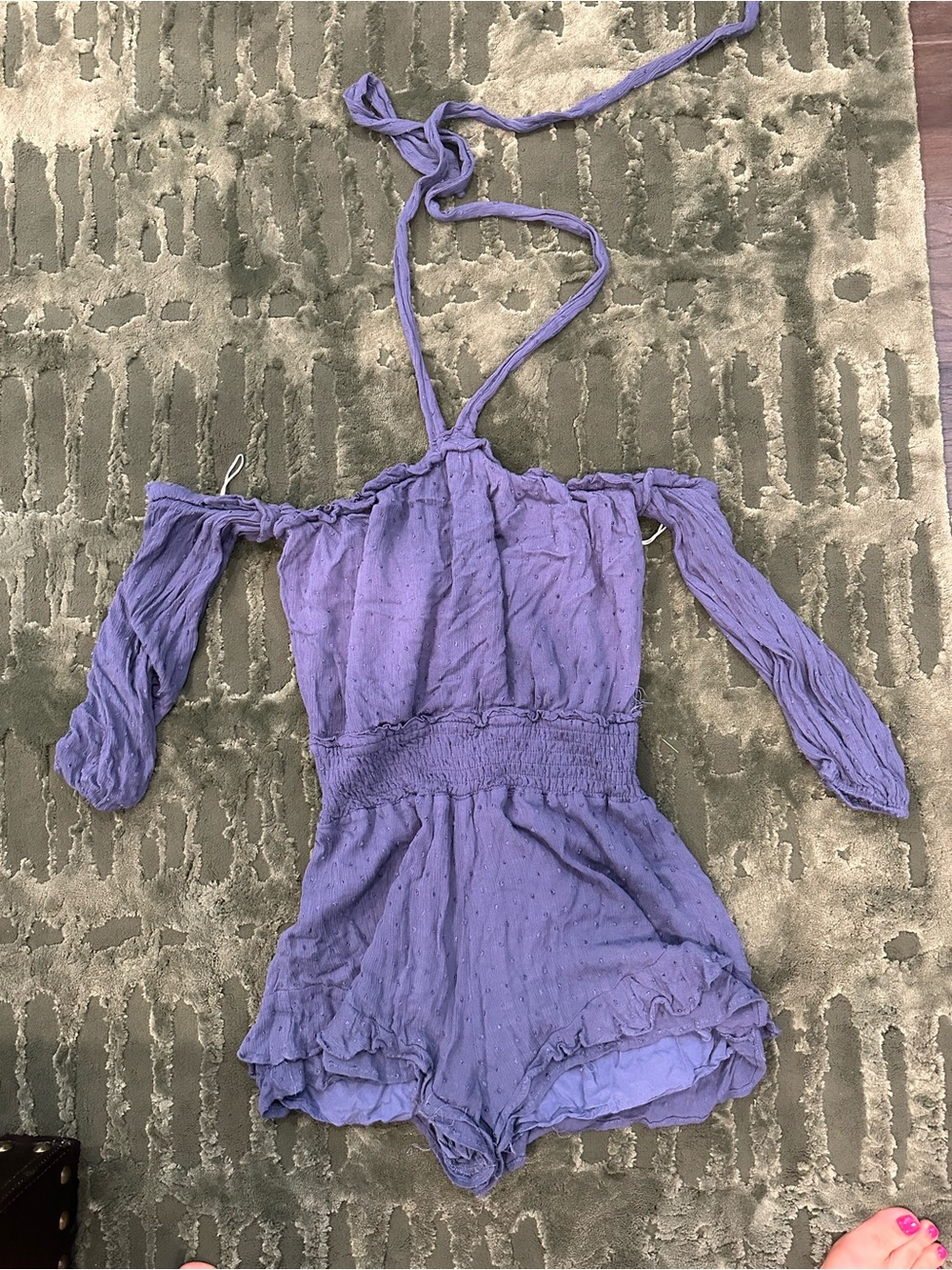 Off-Shoulder Romper with Halter Tie